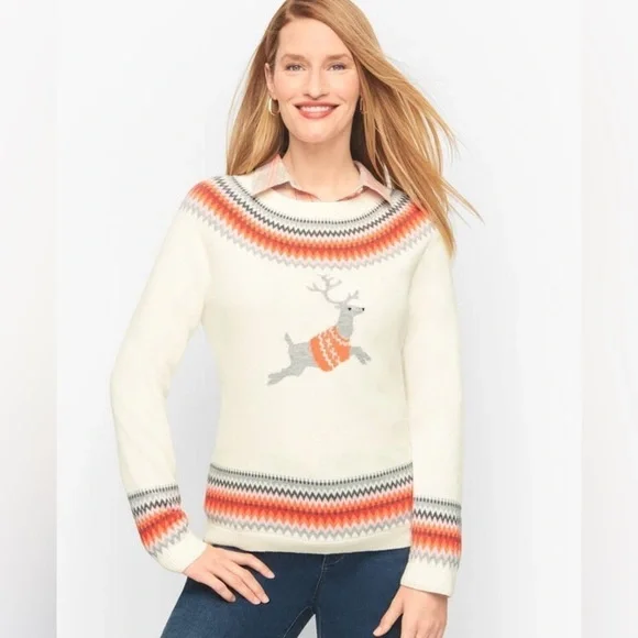 Talbots Reindeer Holiday Christmas Fair Isle Knit Sweater Multicolor Women's S - Picture 1 of 13
